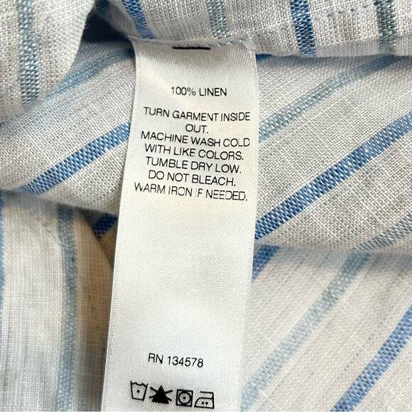 Vineyard Vines Linen Top Womens Size 2 Beach Blue Green Embroidered Tunic Boho - Picture 5 of 7